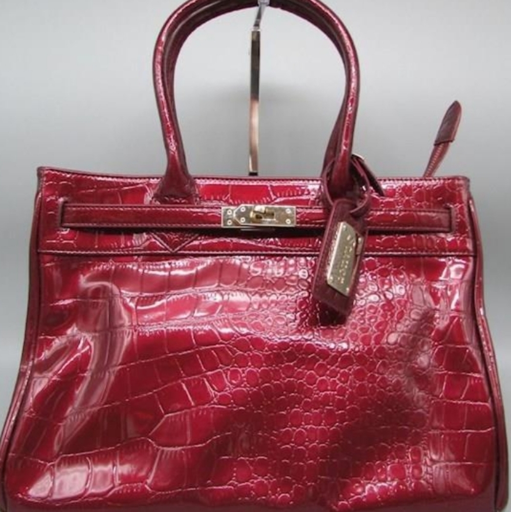 ⭐️Stauer Rich Red Croc Embossed Patent Leather Satchel Handbag Purse